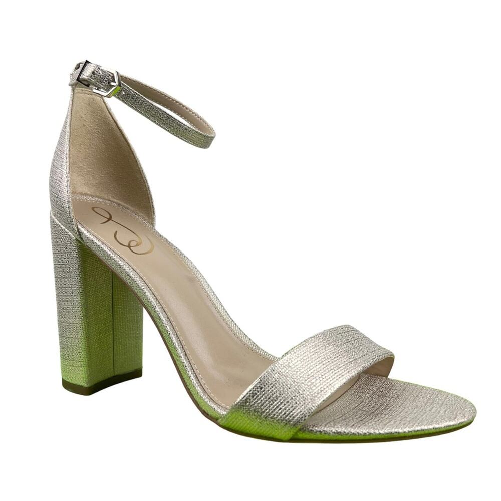 Sam Edelman Metallic Silver and Lime Green Block Heel Sandal